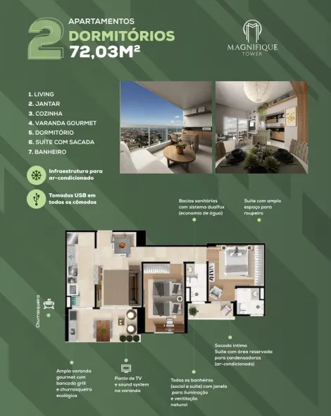 imagem 5 - MAGNIFIQUE TOWER  * Apartamentos de 2 dormitórios 70,49m² ou 72,03m² sendo 1 Suíte e 1 Vaga de Garagem imagem 5 - MAGNIFIQUE TOWER  * Apartamentos de 2 dormitórios 70,49m² ou 72,03m² sendo 1 Suíte e 1 Vaga de Garagem